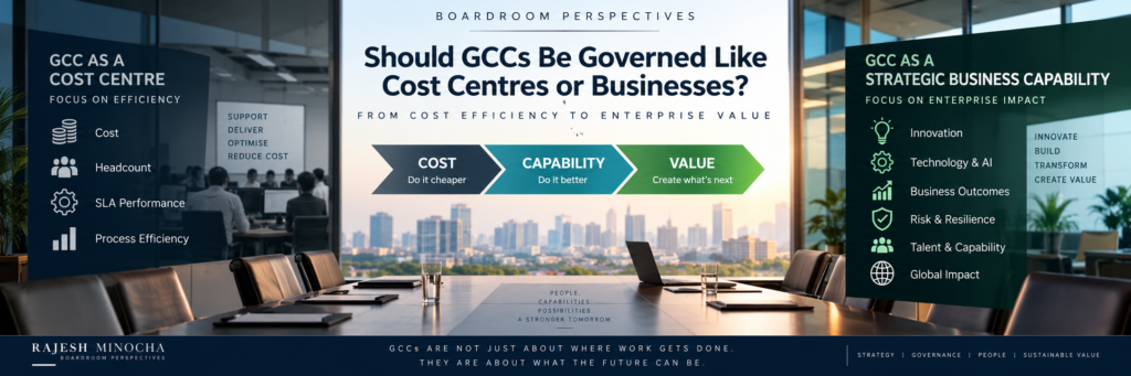 Board governance framework showing GCC evolution from cost centre to strategic business capability